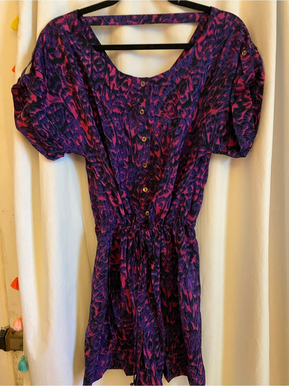 Cynthia Vincent Purple and Pink Short-Sleeve Mini Dress